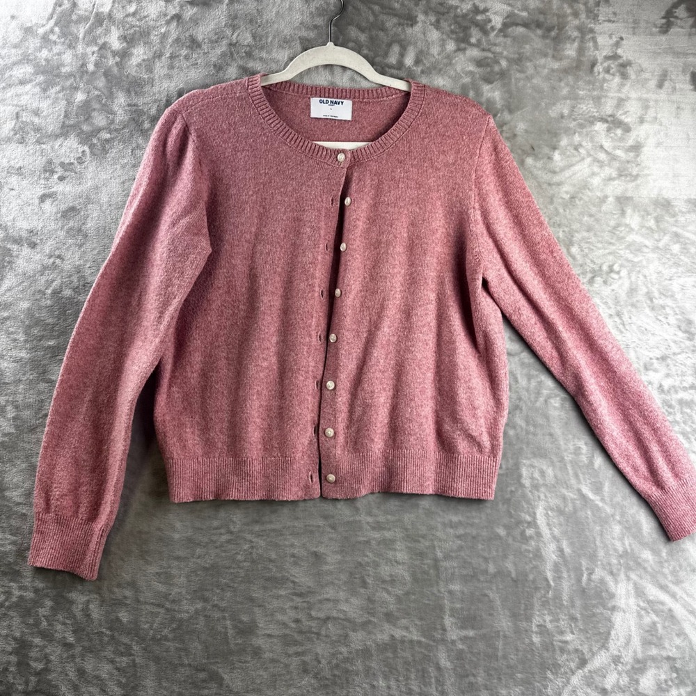 Old Navy SoSoft Cardigan Women Large Pink Button Front Crew Neck Knit (1862)